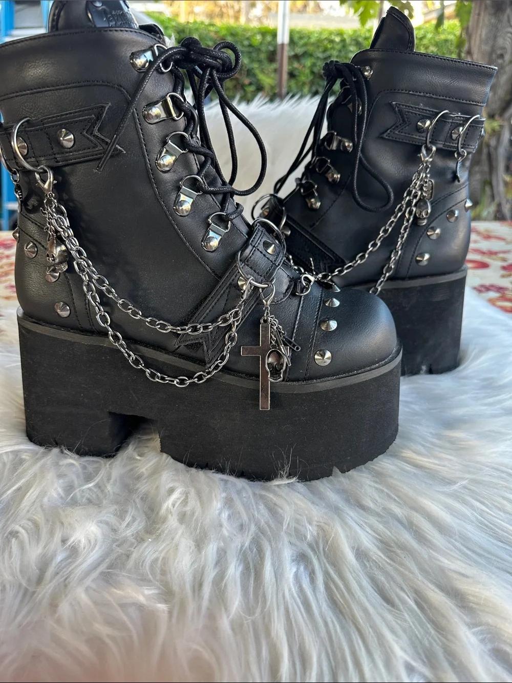 Demonia for Dolls Kill Goth/ Punk Ashes -52 Black Platform Lace-Up Ankle Boots